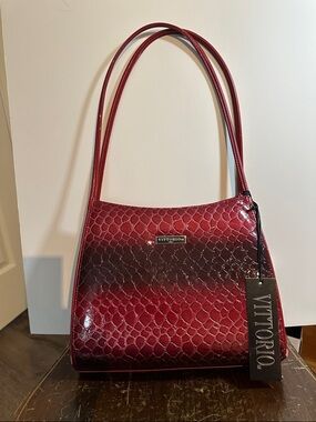 NWT-Vittorio Burgundy to Black Ombre Croc-Embossed Shoulder Bag